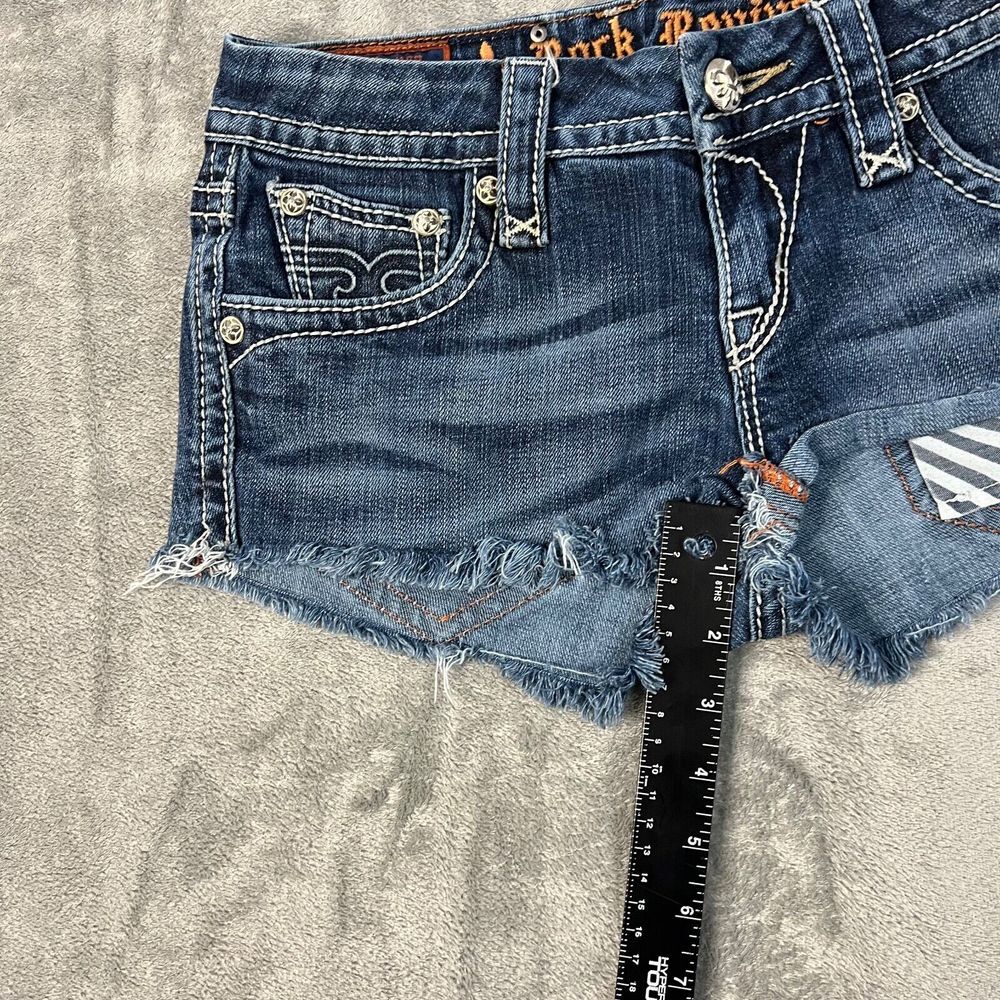 Rock Revival Shorts Womens 25  Blue Camila Easy Boot Frayed Jean Denim - Picture 4 of 13